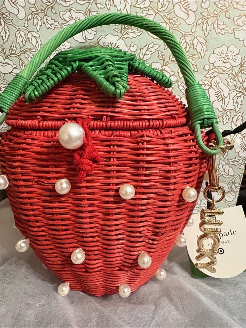 Kate Spade + Target 🎯 Collection Strawberry wicker mini bag with Lucky bag charm